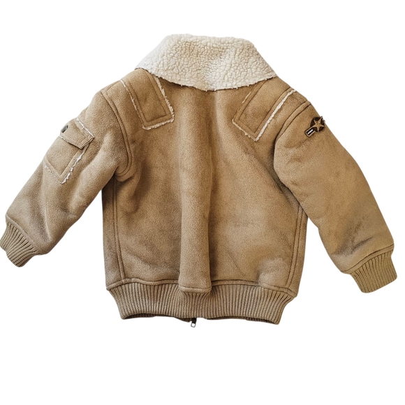 Hartstrings Vtg Tan Collared Faux Sherpa  Toddler Boys Longsleeve Bomber Jacket - Picture 4 of 17